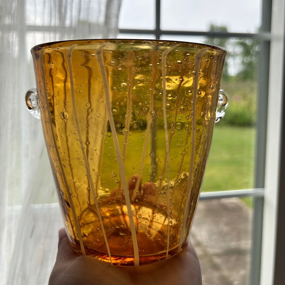 Vintage Italian Art Glass Ice Bucket for Small Bottle, Home Bar Cart Decor